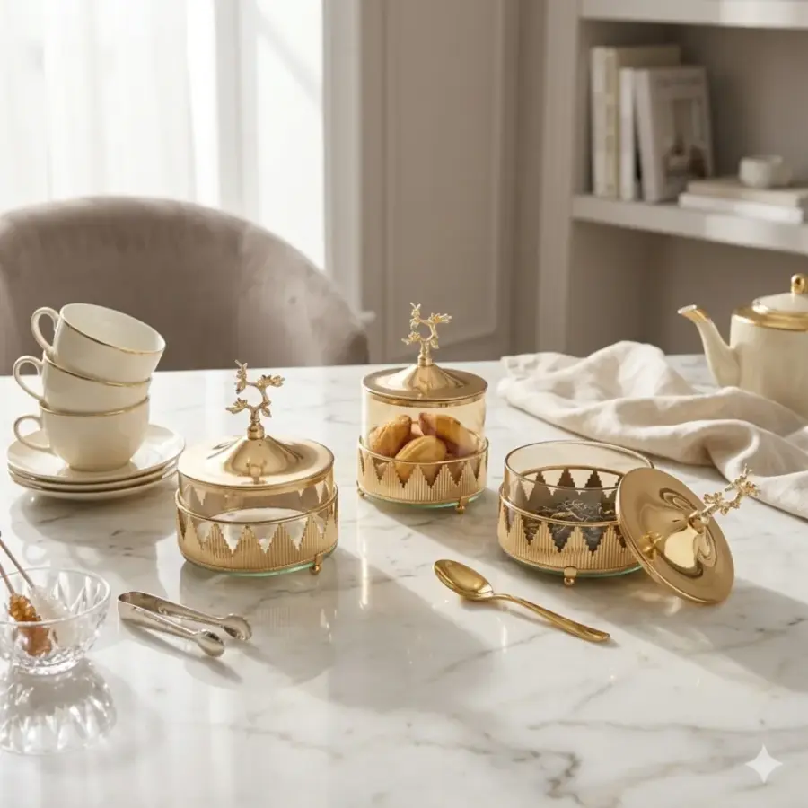 طقم مضايف معدن و زجاج دائري 3 قطع 5-688