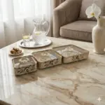 طقم مضايف معدن ذهبي مربع 3 قطع غطاء زجاج 688-2