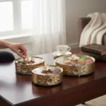 طقم مضايف معدن ذهبي مدور 3 قطع غطاء زجاج 688-1