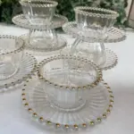 طقم صحون و زبادي6+6 زجاج محزز مذهب 2-618