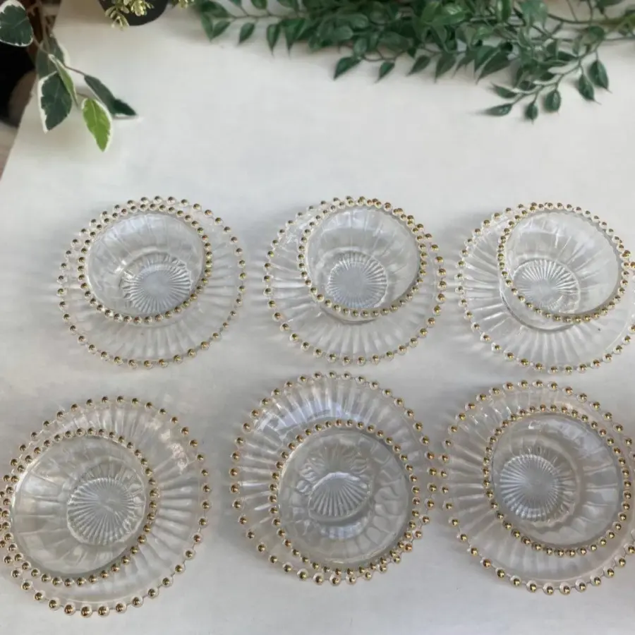 طقم صحون و زبادي6+6 زجاج محزز مذهب 2-618