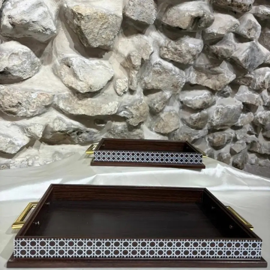 طقم صواني خشب نقشة سوري /2 9-400