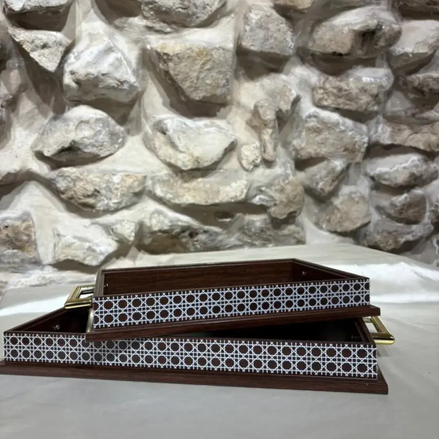 طقم صواني خشب نقشة سوري /2 9-400