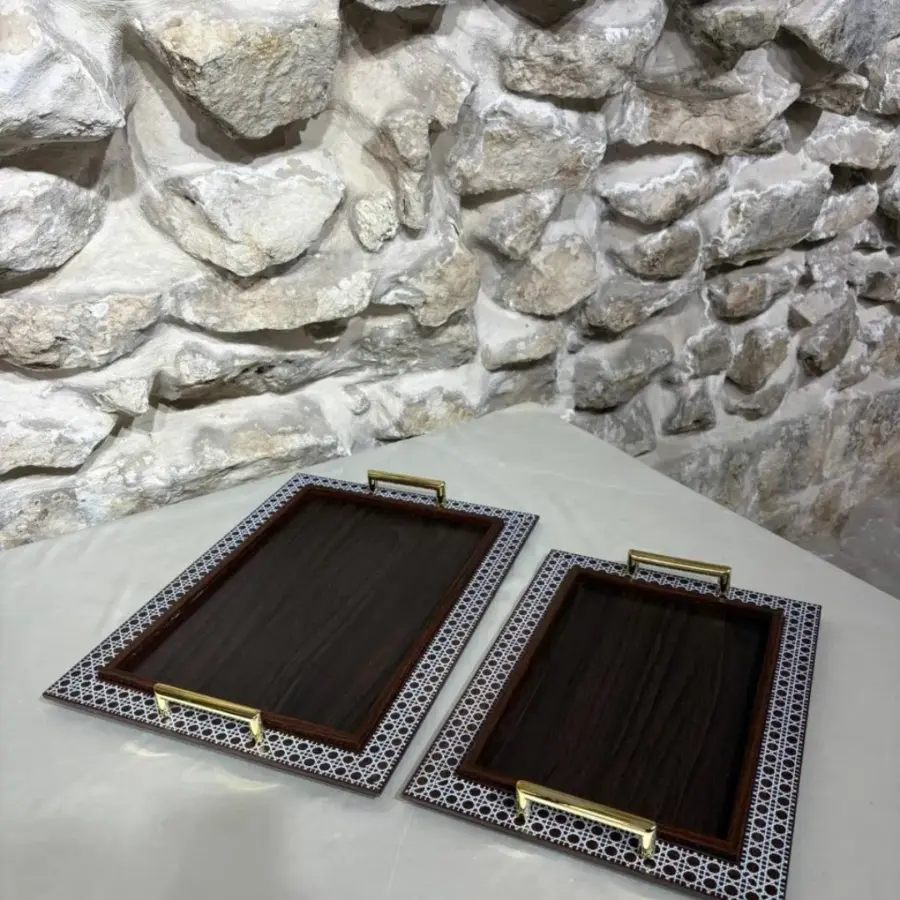 طقم صواني خشب نقشة سوري /2 سفح 5-400