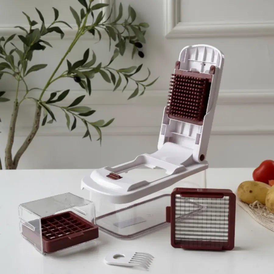 قطاعة خضار ضغط 2in1 وعاء بلاستيك مستطيل 2 رؤوس شفرات ستيل ملون ADC 103